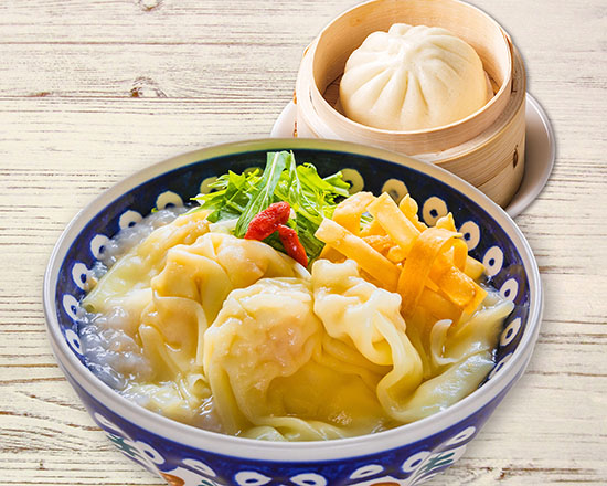 店内炊き上げ おかゆ専門店 粥餐庁(かゆさんちん) プリプリ海老わんたんのおかゆ＆肉まんセット