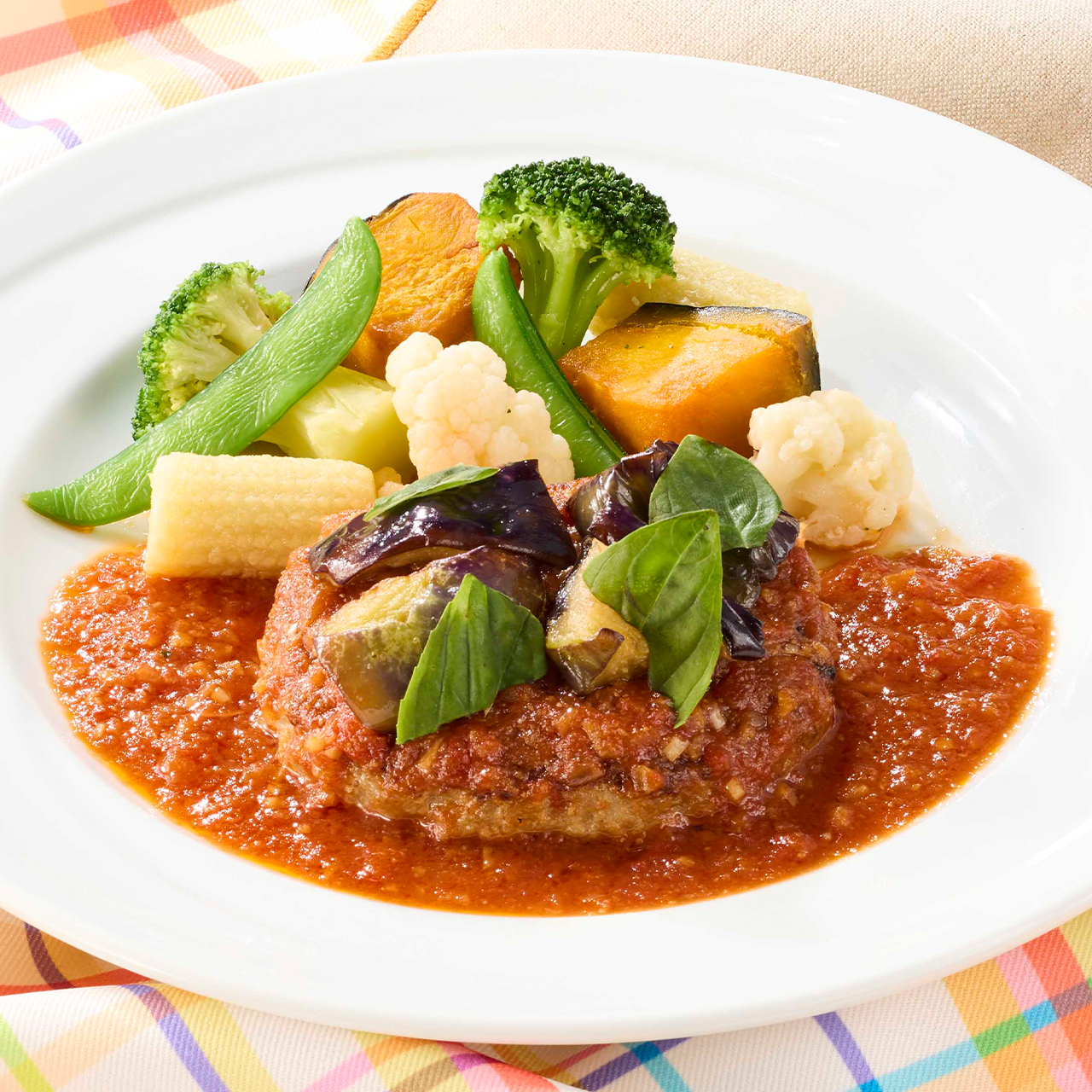 ココス 【151】揚げなすとバジルのガーリックトマトハンバーグ