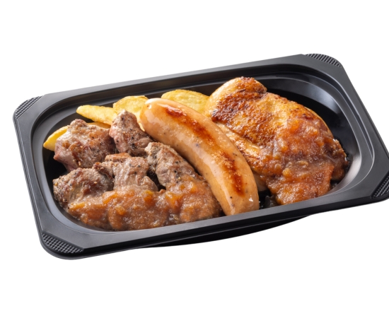 ステーキガスト (おかず)熟成乱切りラウンドステーキ約140g＆ジャンボフランク＆炭焼き風チキングリル