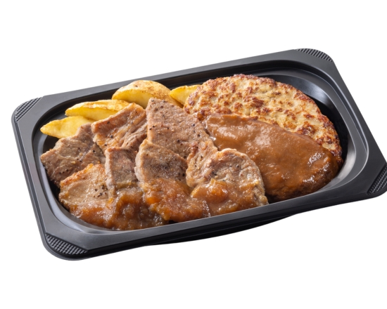 ステーキガスト (おかず)熟成やわらかカットステーキ約140g＆ハンバーグ