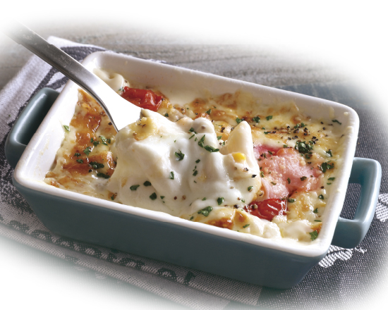 ピザーラスタイル 水牛モッツァと生ハムのグラタン