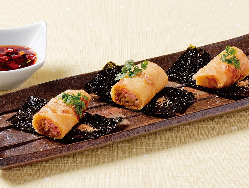 つるとんたん 桜海老の春巻き 発酵唐辛子黒酢ソース