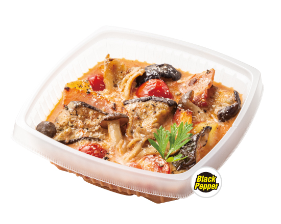 ジョリーパスタ 【265】(ソースのみ・麺なし)ベーコンと揚げ茄子・きのこのトマトクリームソース