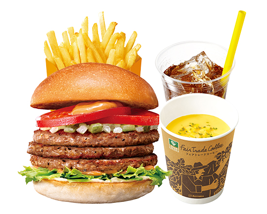 ゼッテリア ZETTERIA 【ディナーセット】トリプル絶品ビーフバーガー\tTriple ZEPPIN(Supreme) Beefburger Dinner Set