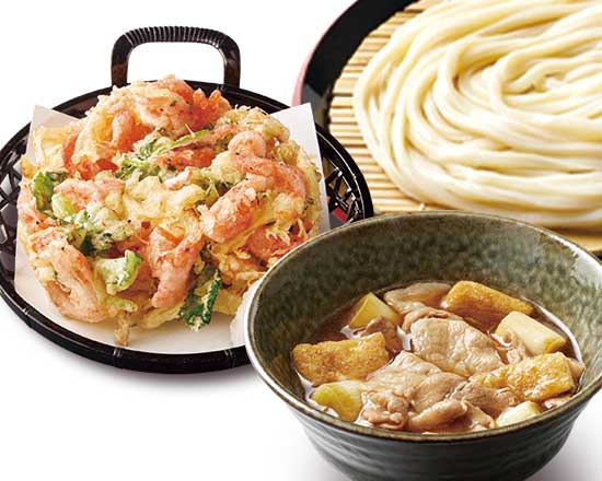 久兵衛屋 肉つけ汁うどん 桜えびのかき揚げ天セット