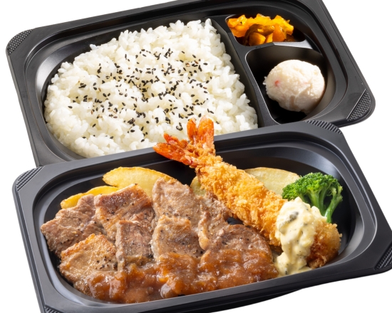 ステーキガスト 熟成やわらかカットステーキ約140g＆プリプリ大エビフライ弁当