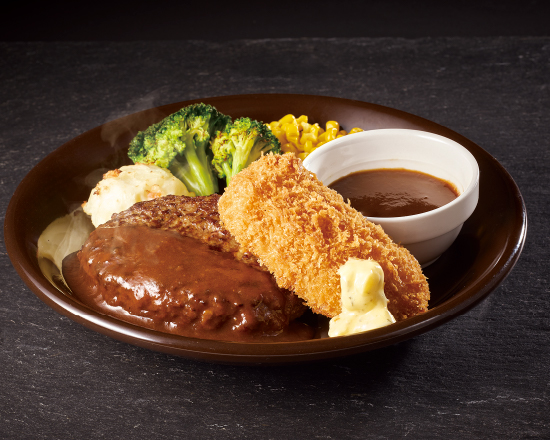 ジョナサン アンガスビーフ100%ステーキハンバーグ デミグラスソース＆かにクリーミーコロッケ