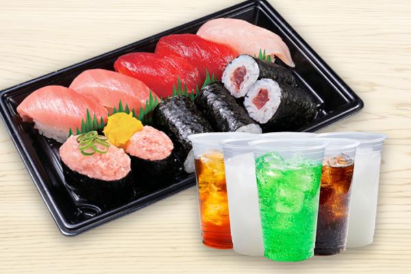 かっぱ寿司 まぐろ尽くし6種1人前ドリンクセット (7貫+1本)
