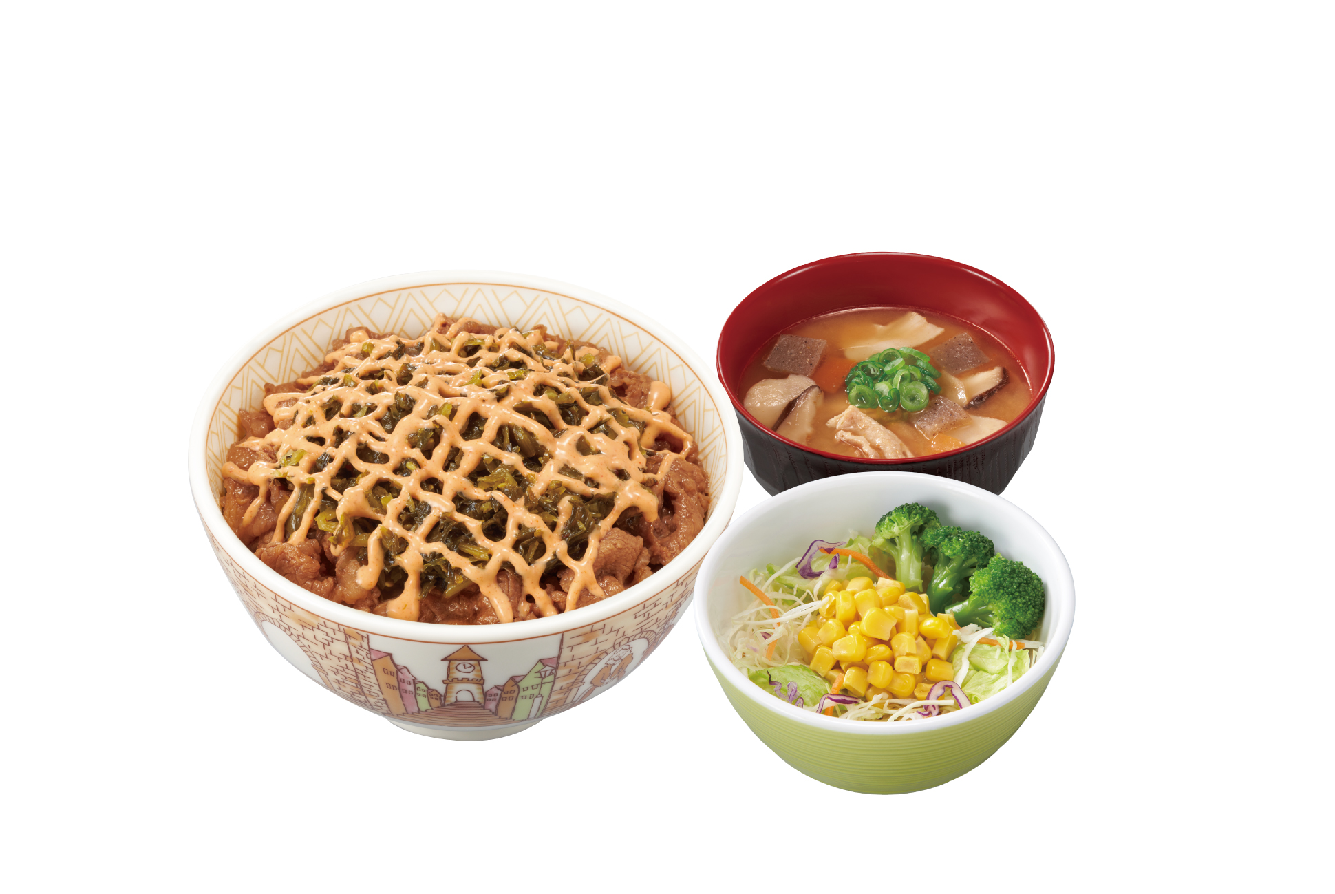 すき家 高菜明太マヨ牛丼とん汁サラダセット