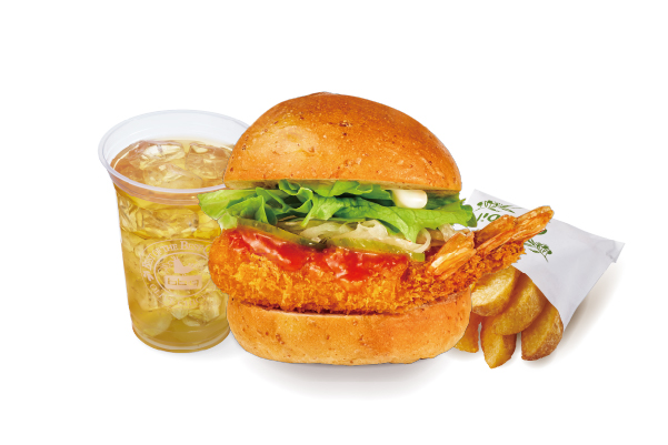bb.qオリーブチキンカフェ えびフライバーガー ドリンクポテトセット