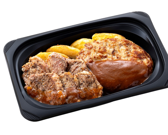 ステーキガスト (おかず)やわらかカットステーキ約120g＆ハンバーグ