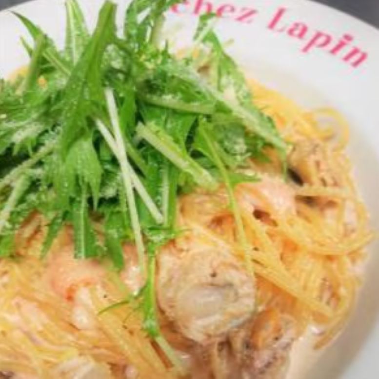 トラットリア シェ ラパン 人気！帆立小柱と水菜の濃厚たらこクリームソース スパゲッティ