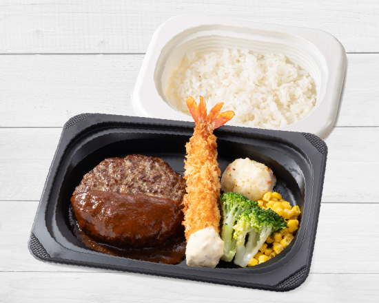 ジョナサン アンガスビーフ100%ステーキハンバーグ デミグラスソース＆海老フライ弁当