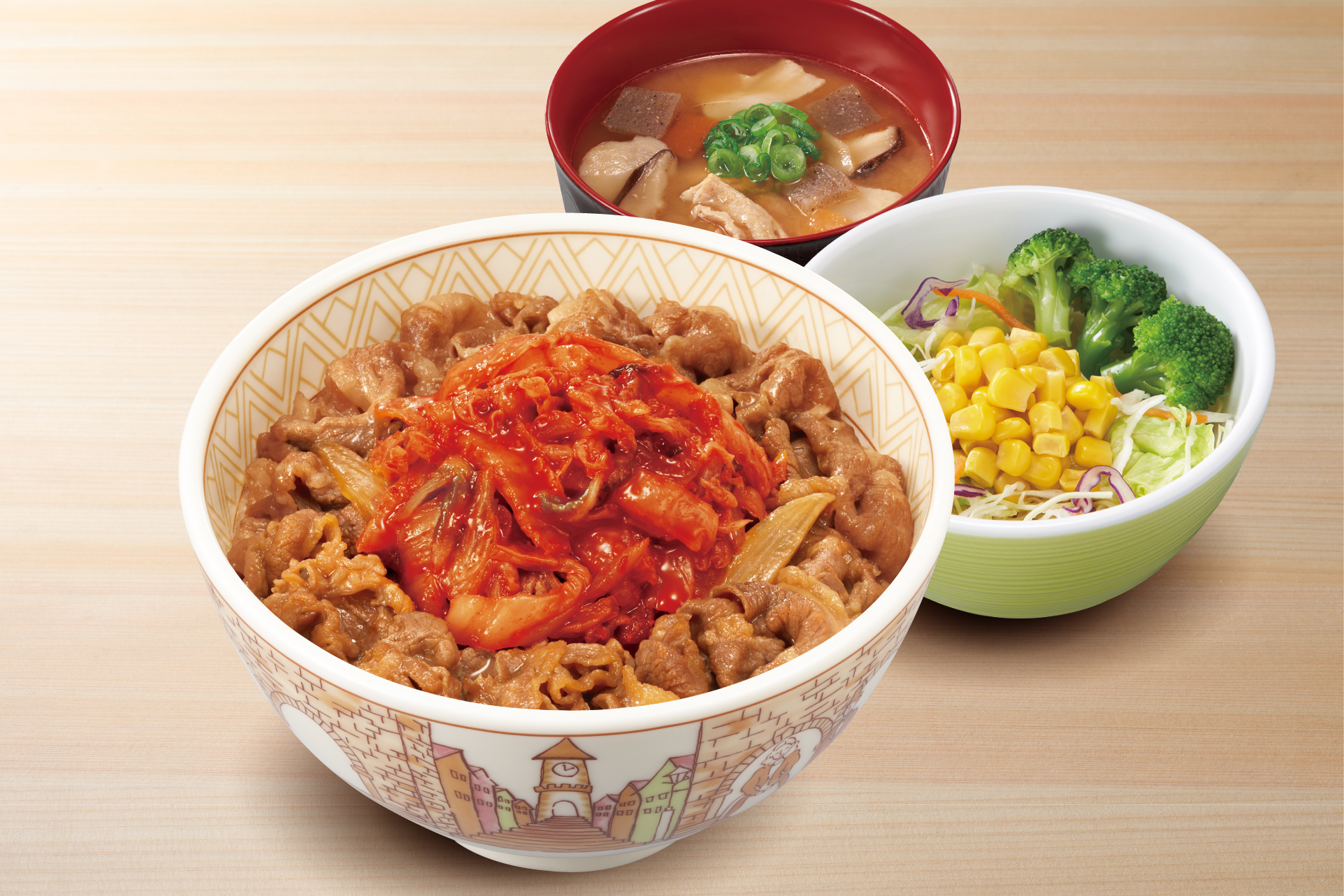 すき家 キムチ牛丼とん汁サラダセット