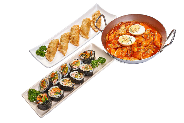 カマロチキン やさいキンパ＆トッポキ＆餃子セット/Vegetable Kimbap＆Tteokbokki＆Dumplings Set