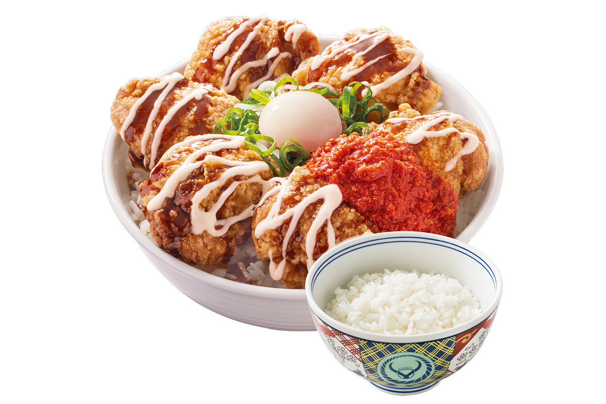 吉野家 にんにくマシマシから揚げ超特盛丼(半熟)
