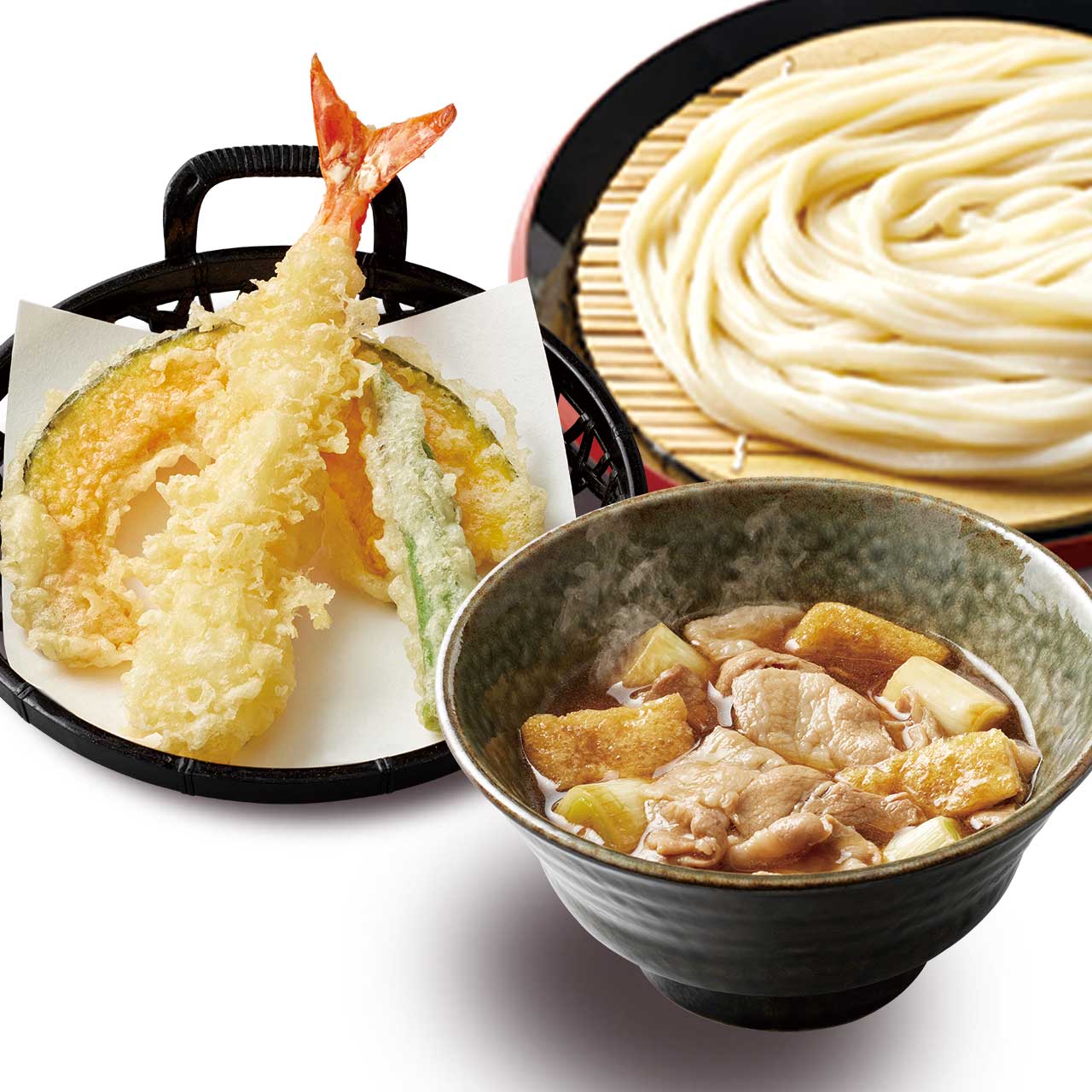 久兵衛屋 肉つけ汁うどん 天ぷら3種盛りセット