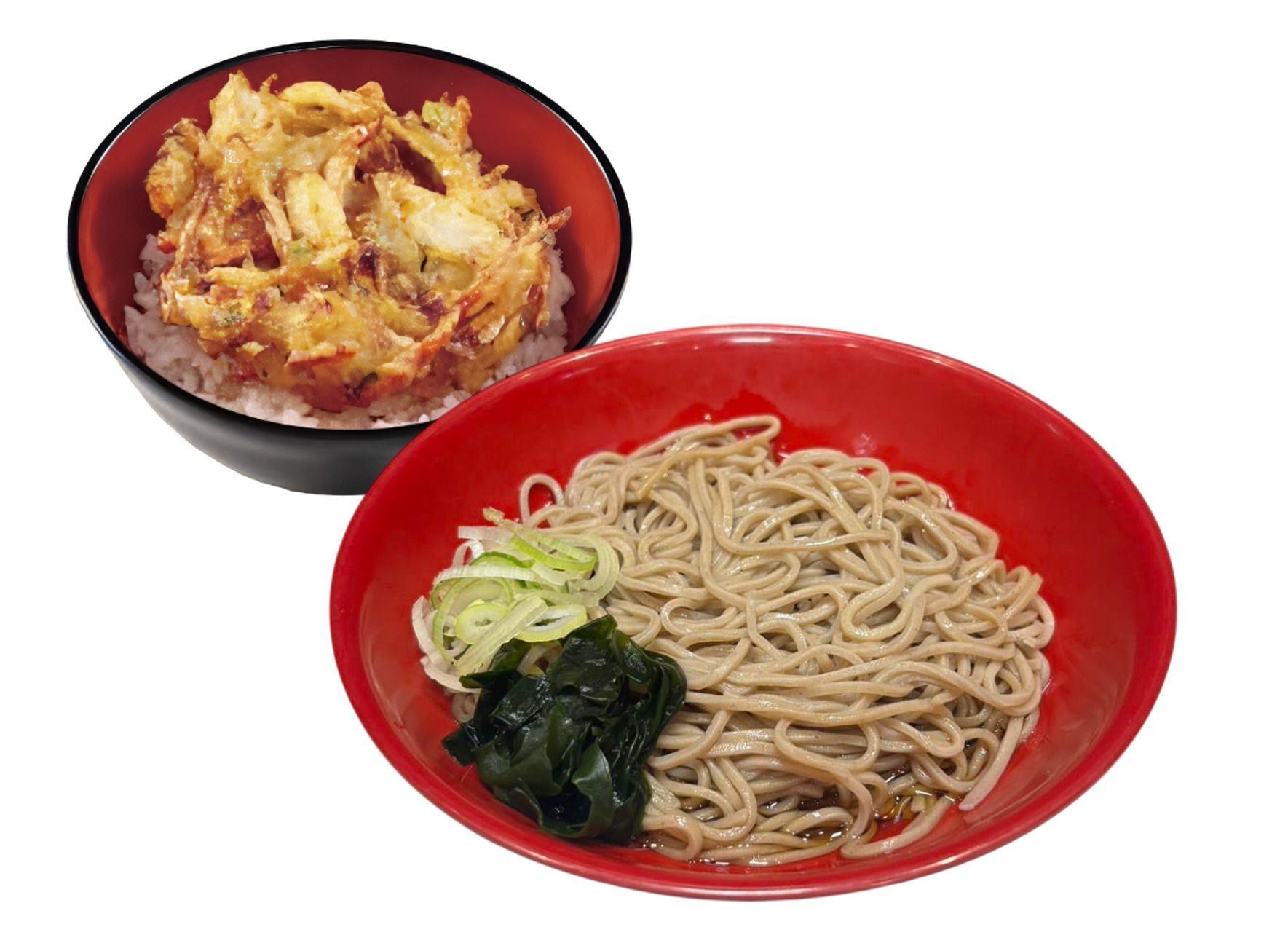 富士そば 冷ミニかき揚げ丼セットそば 又は うどん Mini Vegetable Tempura Rice Bowl + Cold Soba/Udon