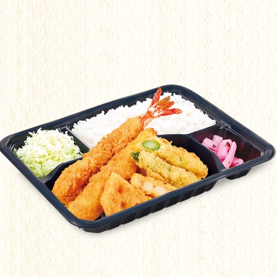 かつ庵 大海老フライと野菜フライ弁当　Large Fried Shrimp + Fried Veggies Combo Meal