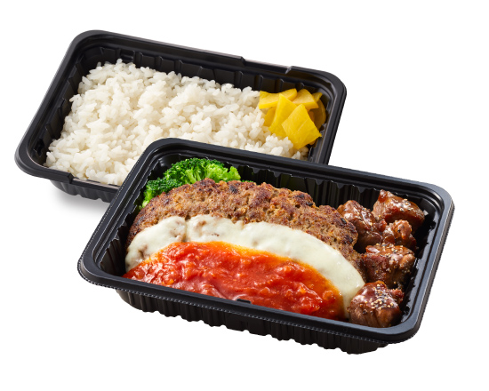 ジョイフル チーズハンバーグ＆プライムサイコロステーキ弁当