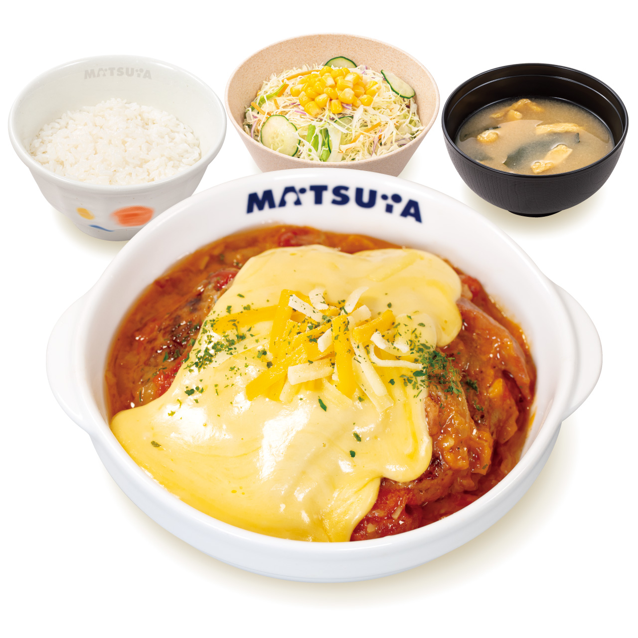 松屋 煮込みキャベツのチーズトマトハンバーグ定食(味噌汁付)