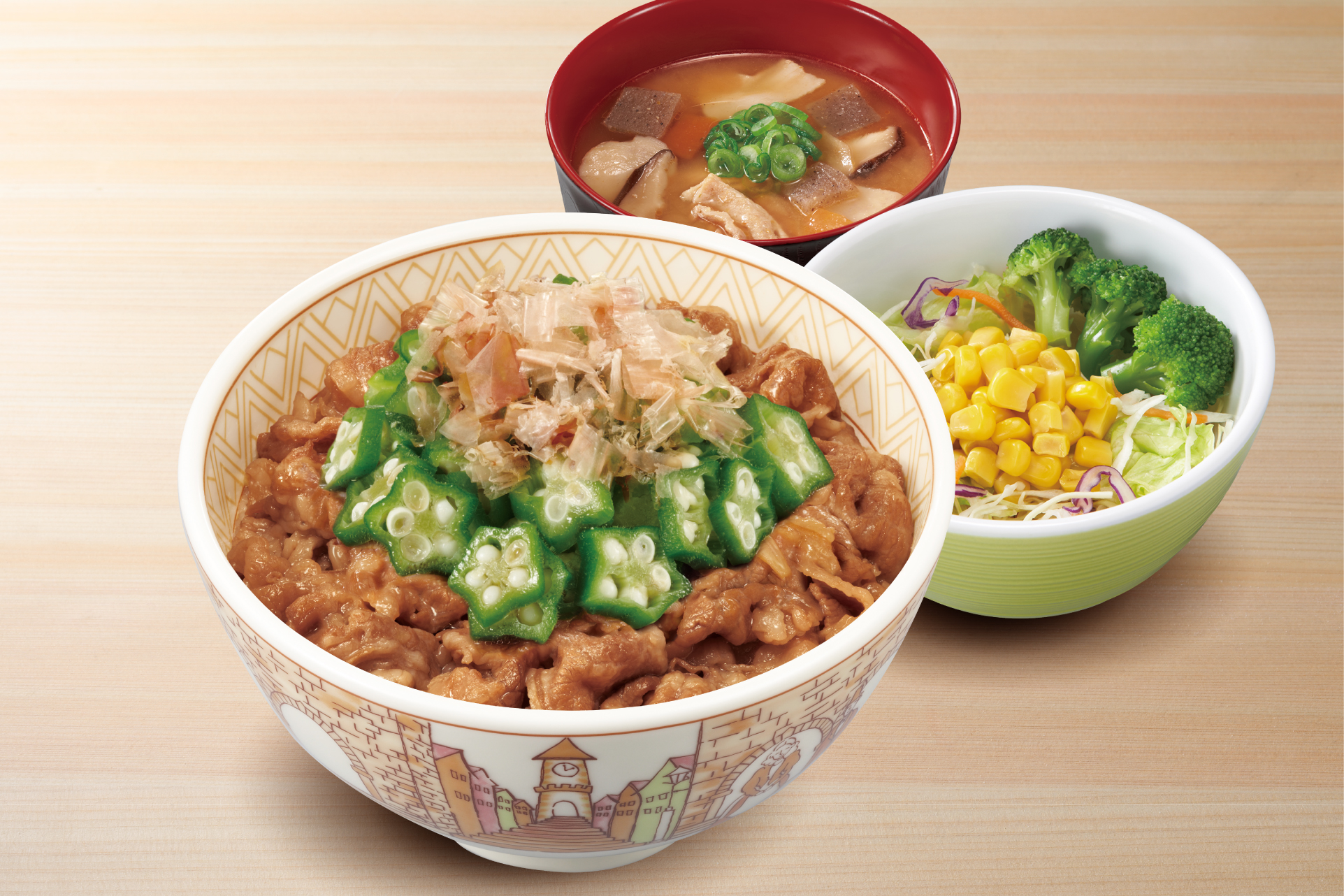 すき家 かつぶしオクラ牛丼とん汁サラダセット