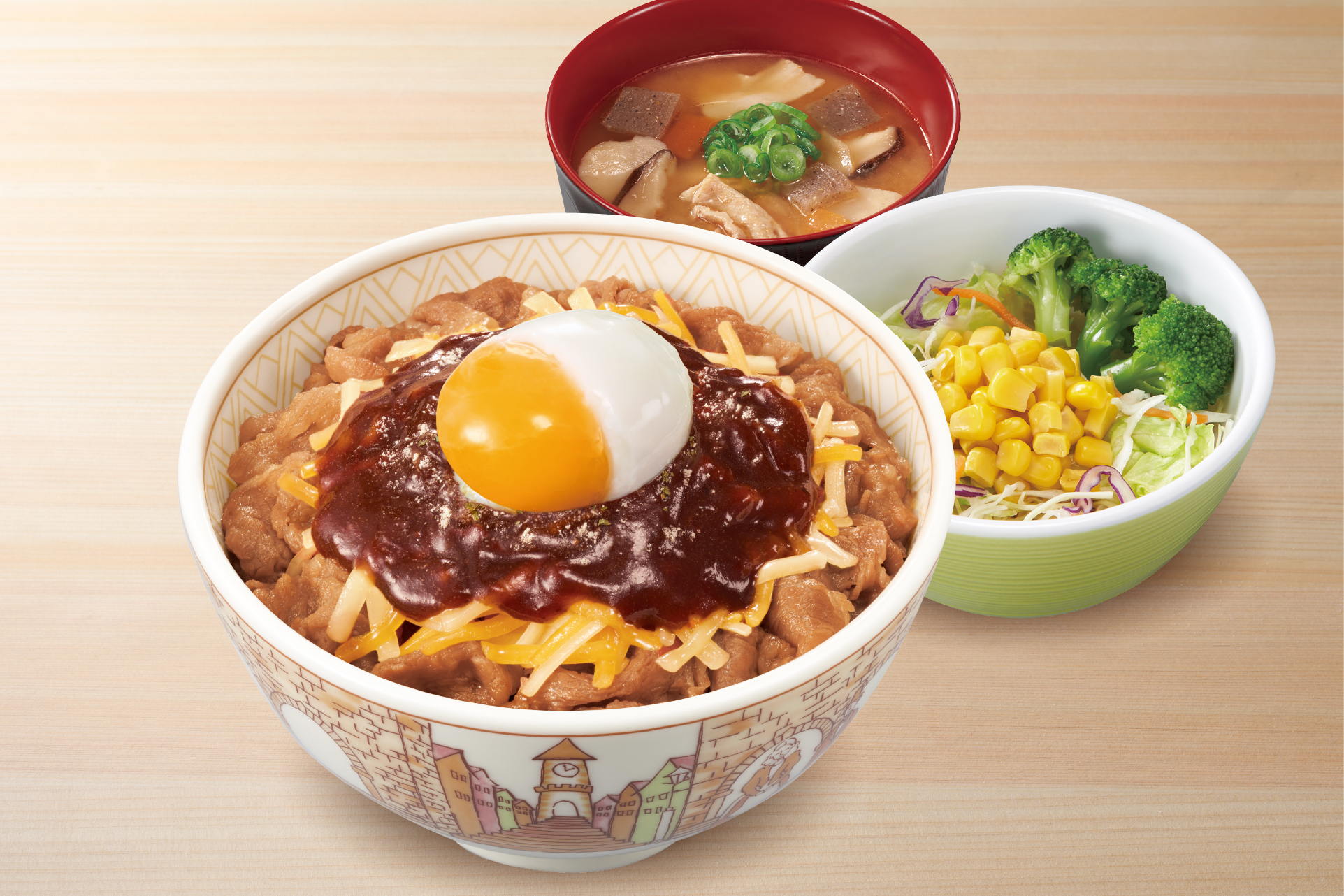 すき家 (※コラボカードなし)おんたまデミグラスチーズ牛丼とん汁サラダセット