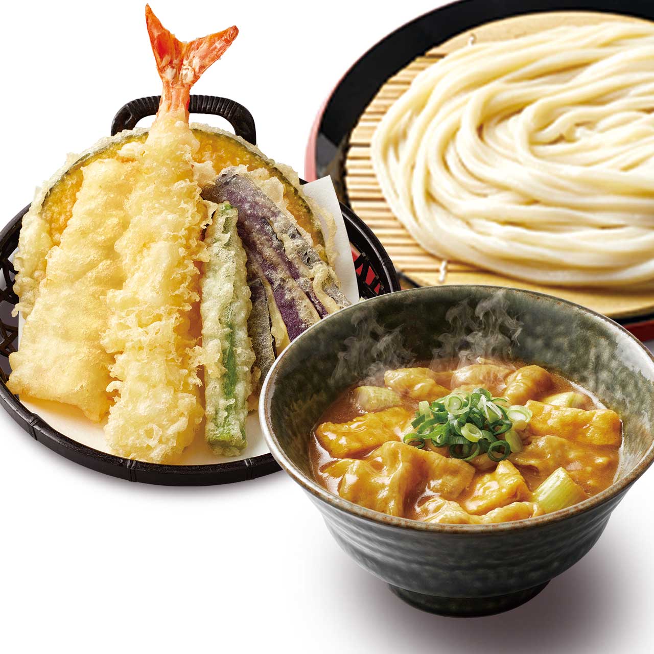 久兵衛屋 カレー肉つけ汁うどん 天ぷら5種盛りセット