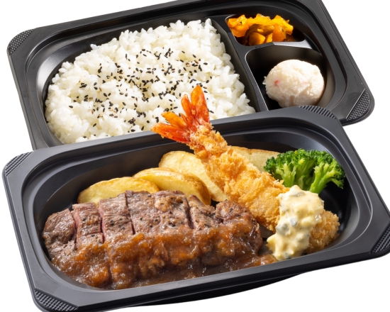 ステーキガスト 熟成ラウンドステーキ約120g＆プリプリ大エビフライ弁当
