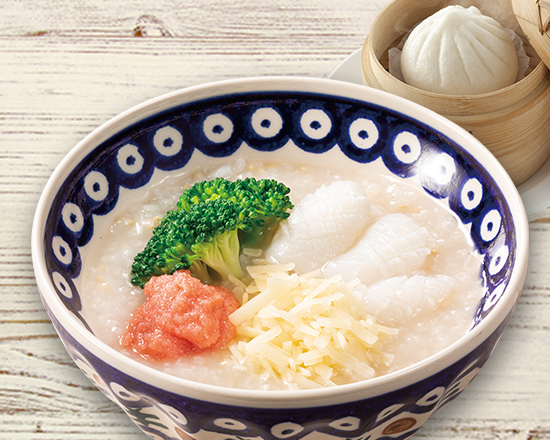 店内炊き上げ おかゆ専門店 粥餐庁(かゆさんちん) たらこととろ～りチーズのおかゆ＆肉まんセット