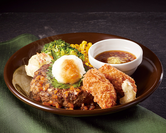 ジョナサン アンガスビーフ100%ステーキハンバーグ 和風ビネガーソース＆カキフライ