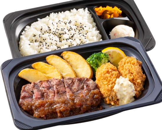 ステーキガスト 熟成みすじステーキ約100g＆広島県産大粒カキフライ弁当