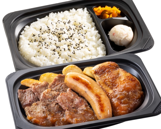 ステーキガスト 熟成やわらかカットステーキ約140g＆ジャンボフランク＆炭焼き風チキングリル弁当