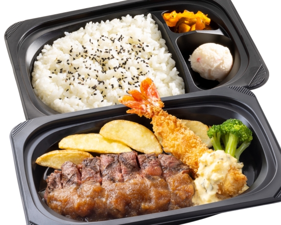 ステーキガスト 熟成みすじステーキ約100g＆プリプリ大エビフライ弁当