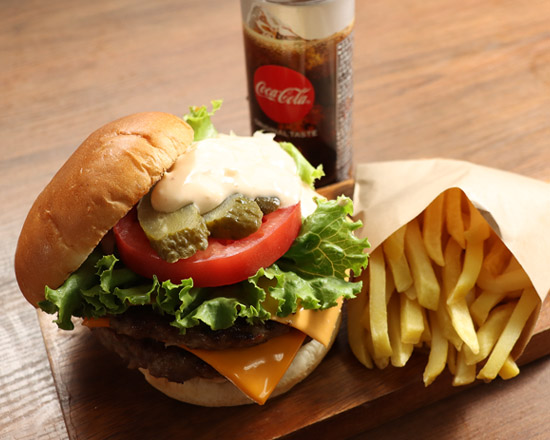 ハンバーグTERU F-1160】フレッシュダブルチーズバーガーセットDouble cheese burger with fresh vegetables Set