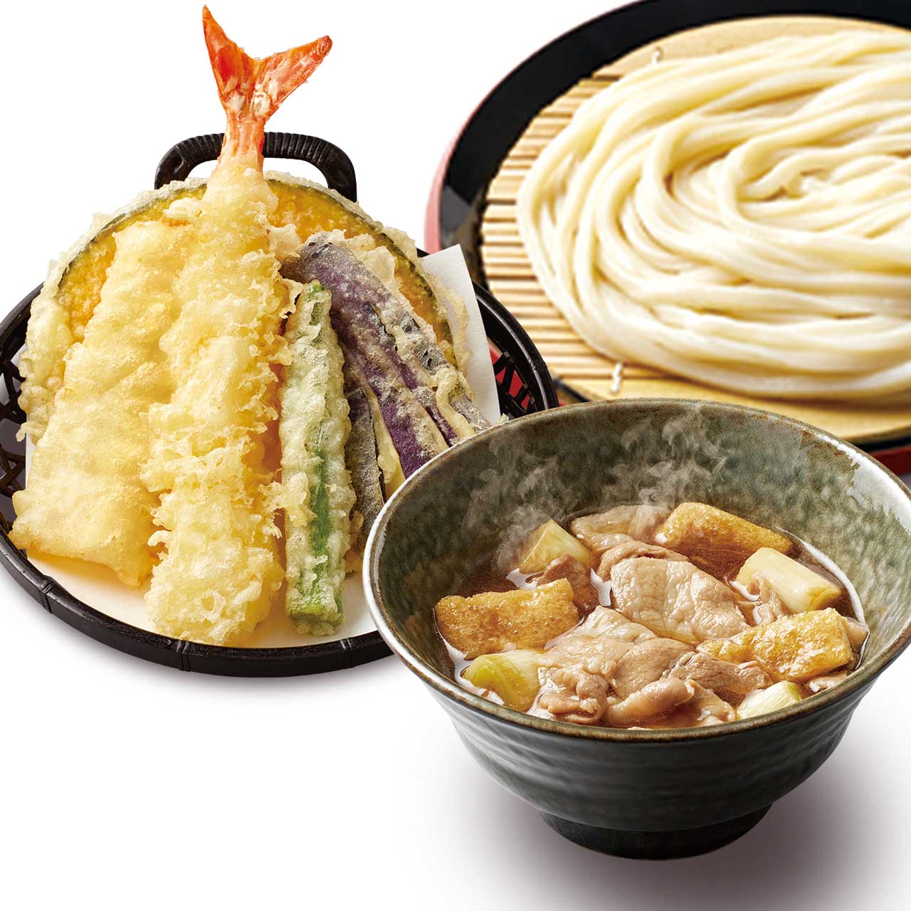 久兵衛屋 肉つけ汁うどん 天ぷら5種盛りセット