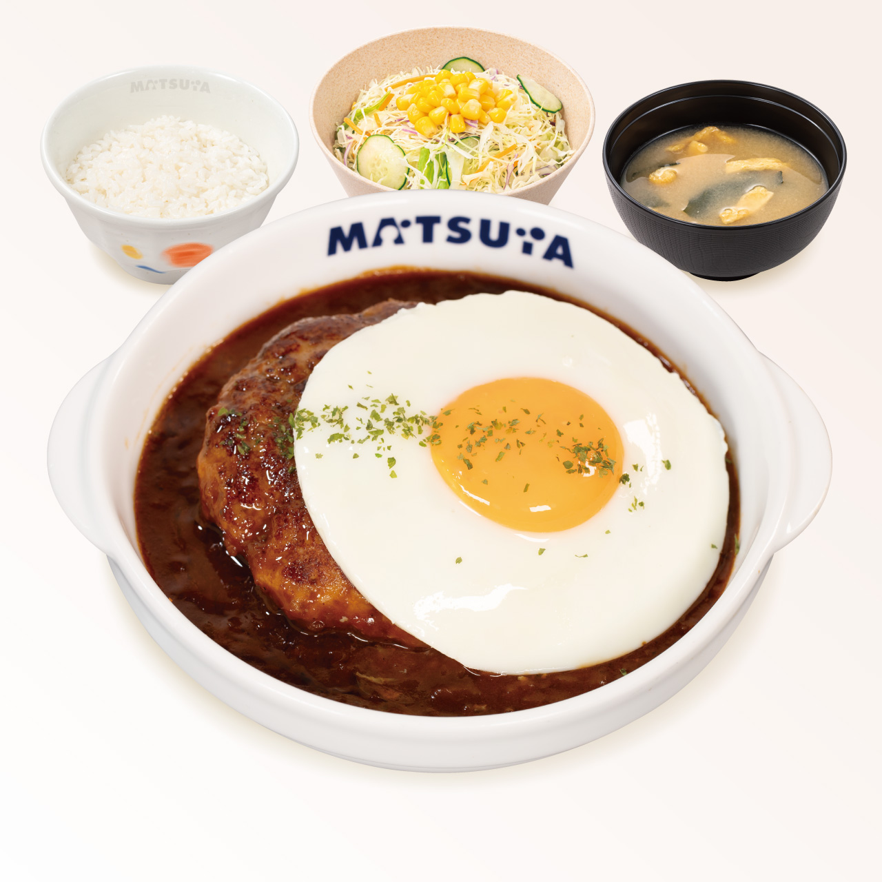 松屋 デミたまハンバーグ定食(味噌汁付)