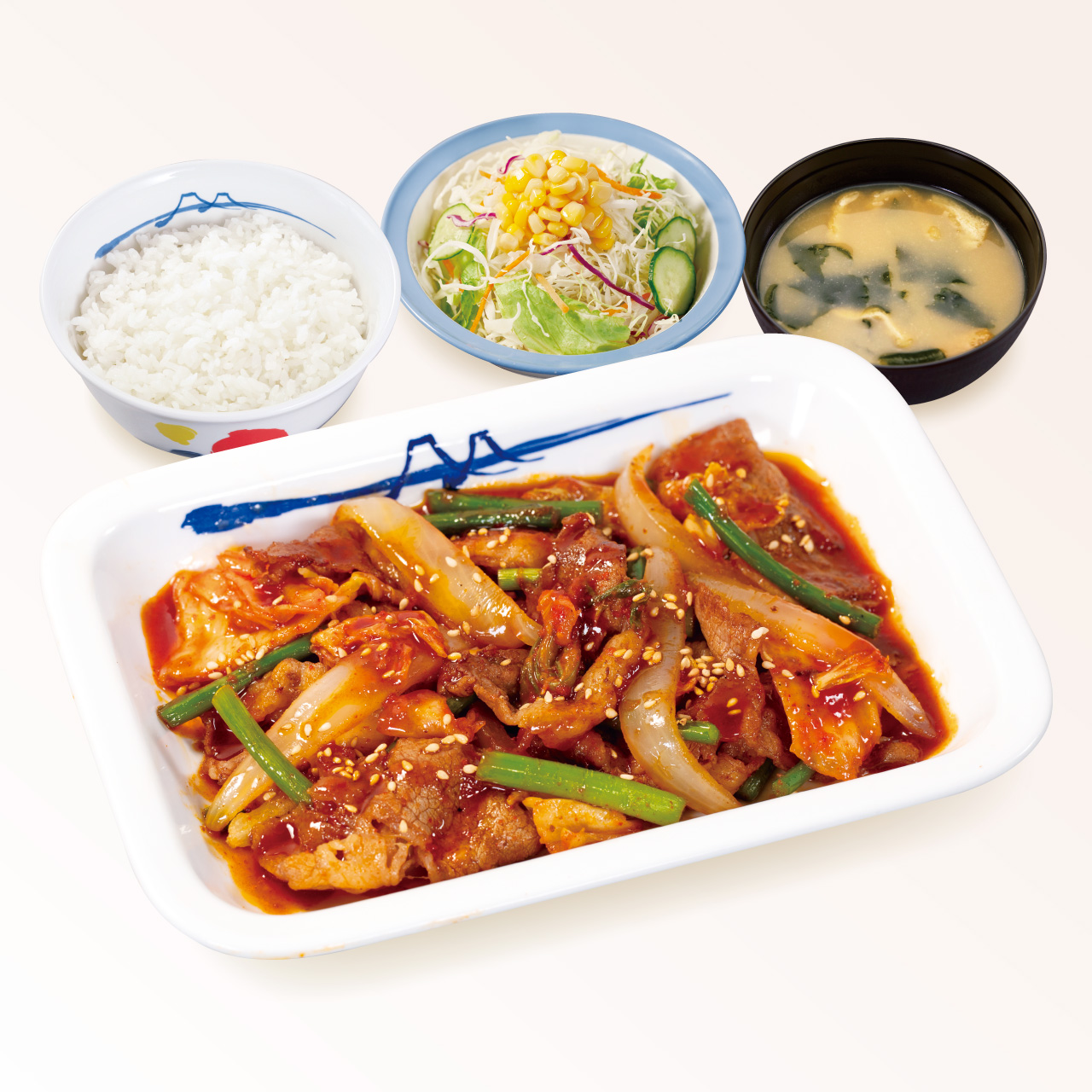 松屋 牛焼肉ピリ辛炒め定食(味噌汁付)