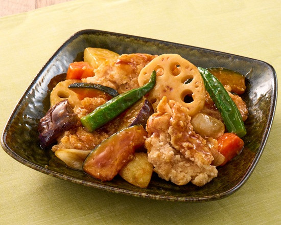 夢庵 【単品】若鶏と彩り野菜の黒酢あん(若鶏4個)