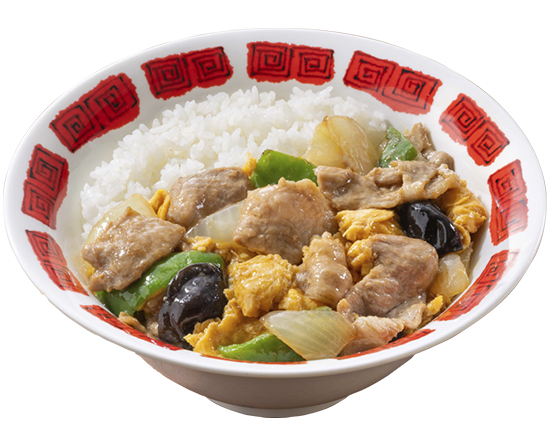 バーミヤン人気No.5 豚肉玉子炒め 大盛りご飯のお得丼