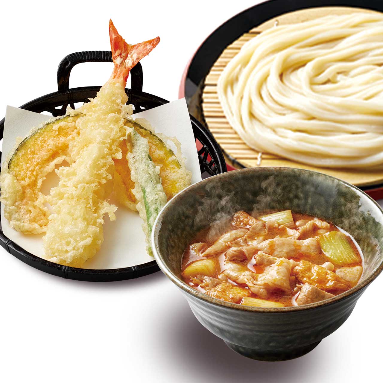 久兵衛屋 旨辛肉つけ汁うどん 天ぷら3種盛りセット