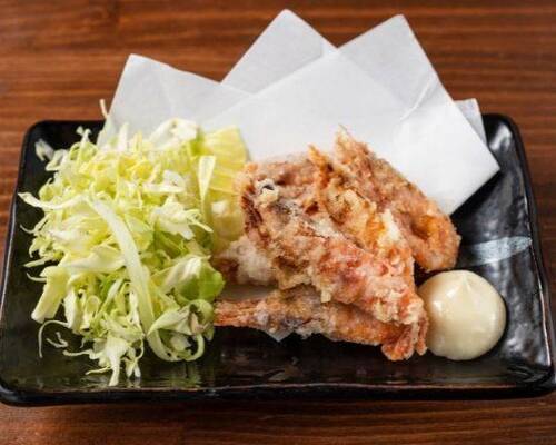 もつ焼きばん 甘エビ揚げ