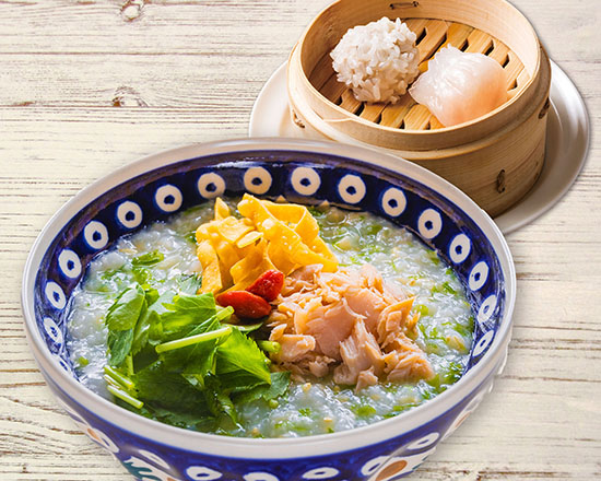 店内炊き上げ おかゆ専門店 粥餐庁(かゆさんちん) 鮭と青のりの磯風味かゆ＆2種点心セット