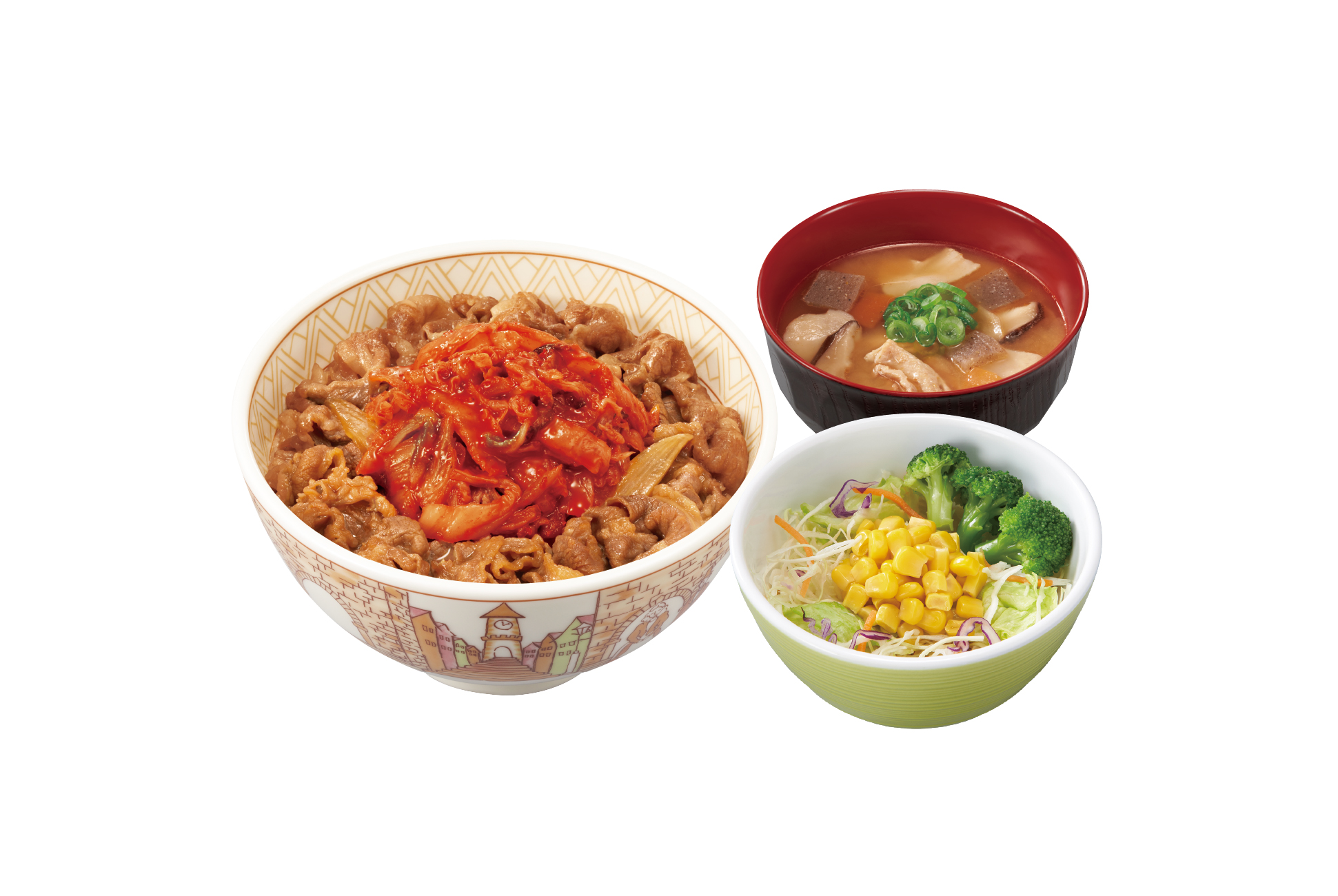 すき家 キムチ牛丼とん汁サラダセット
