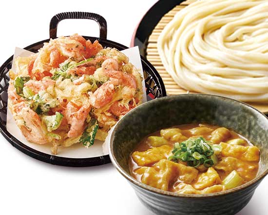 久兵衛屋 カレー肉つけ汁うどん 桜えびのかき揚げ天セット