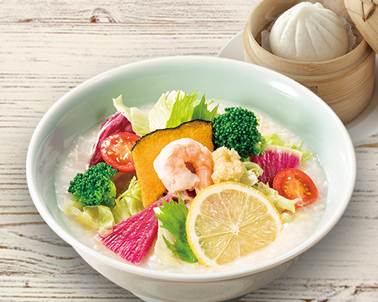 店内炊き上げ おかゆ専門店 粥餐庁(かゆさんちん) 8種野菜のベジかゆ＆肉まんセット