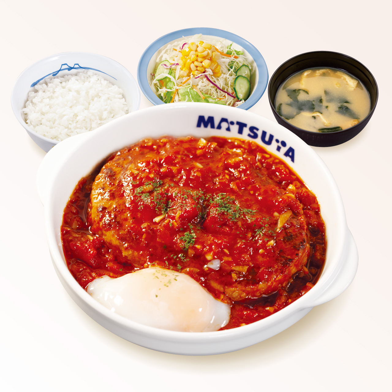 松屋人気No.1 うまトマハンバーグ定食(味噌汁付)