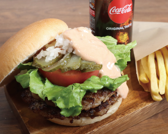 ハンバーグTERU F-1158】フレッシュダブルハンバーガーセットDouble Burger with fresh vegetables Set