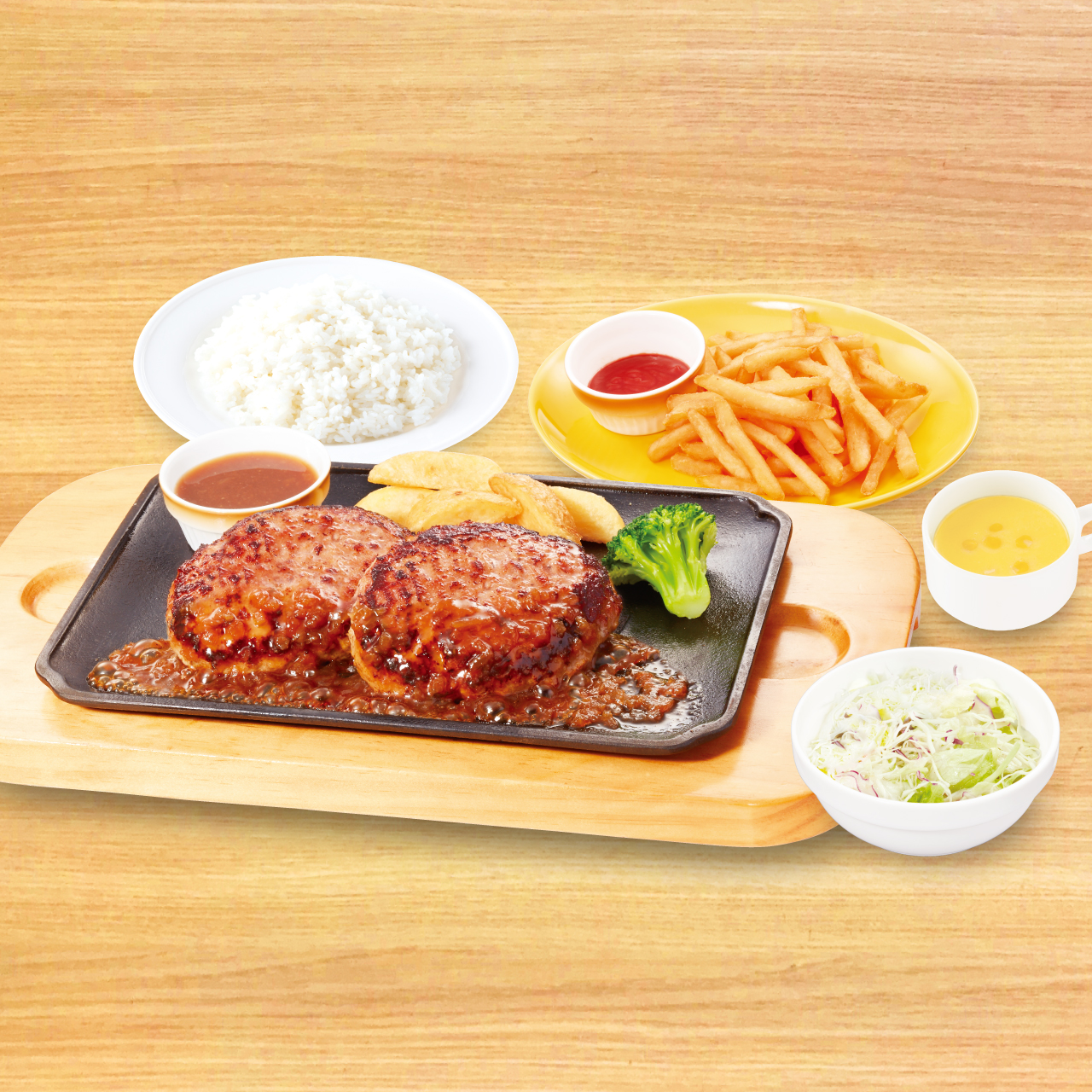 ビッグボーイ 【942】倍盛手ごねハンバーグ弁当  コーンスープ・フライドポテトセット