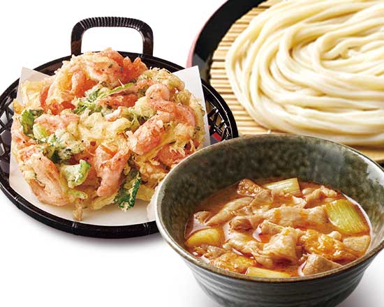 久兵衛屋 旨辛肉つけ汁うどん 桜えびのかき揚げ天セット
